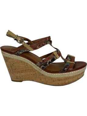 Lucky Brand Keena Platform Wedge Sandals Y2K Slingback‎ Womens Size 9.5 Snake 4"